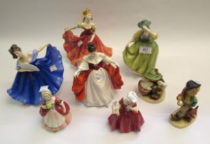 Four various modern Royal Doulton figures, together with two smaller figures, ' Lavinia ' and '