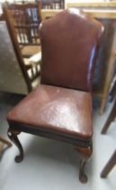 20th Century Queen Anne style mahogany and leather upholstered chair on cabriole supports,
