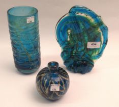 Mdina free form glass sculpture, 21cm high, together with a similar vase and bottle vase Minor