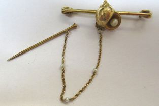 9ct Gold pearl in a shell brooch