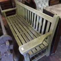Hardwood teak slatted garden bench by Barlow Tyrei, 198cm wide x 62cm deep