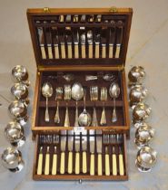 Oak cased six place setting canteen of Old English plated pattern cutlery, circa 1930, together with