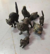 Collection of seven miniature Austrian bronze cold painted figures of dogs, cats and birds