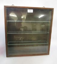 Small 19th Century mahogany wall display cabinet, with a single hinged door enclosing a velvet lined