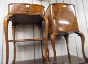 20th Century walnut bedside table with a single drawer and undertier, raised on cabriole supports,