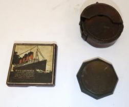 J.H. Steward of London, inclinometer with original leather case, together with a Lusitania medal and