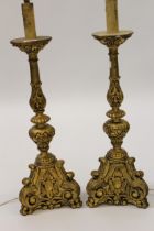Pair of gilt composition table lamps in 17th Century Dutch style with shades