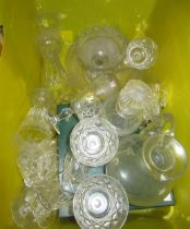 Two Waterford type cut glass bowls, set of five similar glasses, two other glasses and a decanter