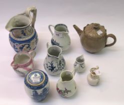 Group of three 18th Century English cream jugs (all restored), together with four other various