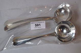 Pair of Victorian silver Old English pattern sauce ladles, London 1892, together with a pair of