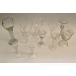 Collection of various large drinking glasses including three 18th Century etched and air twist