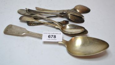 Georgian London silver tablespoon (at fault) and a quantity of mixed silver flatware