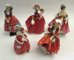 Royal Doulton figure, ' Priscilla ' HN1340, together with four other various Royal Doulton figures