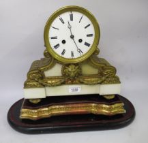 Good quality French ormulo and white marble mantel clock, having circular white enamel dial with