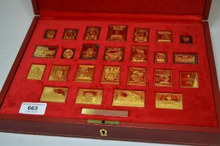 Cased set of twenty five Austrian 925 silver gilt stamps, 16.8oz t