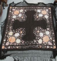 Early 20th Century large Chinese silk embroidered shawl