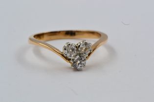 18ct gold and platinum three stone diamond ring, size L, 2g