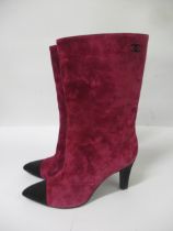 Coco Chanel Gabrielle suede and satin boots with side embroidery, size 40C In good condition with