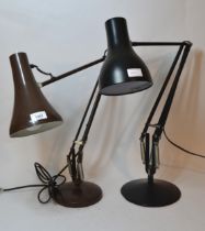 Anglepoise Lighting Limited, adjustable desk lamp in brown and another later modern Anglepoise