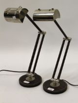 Best and Lloyd Heron, pair of brown leather covered and chrome anglepoise table lamps