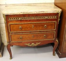 Mid 20th Century French mahogany Kingwood and gilt brass mounted three drawer commode with a
