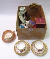 Various items of miniature porcelain by Spode, Wedgwood and others, together with an amber glass and