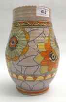 Crown Ducal Charlotte Rhead baluster form vase with stylised floral design on a beige ground, 22cm