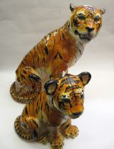 Pottery figure of a tiger with cub, 58cm high