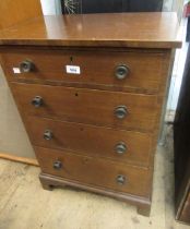 Small mahogany and boxwood line inlaid four drawer chest with brass knob handles and bracket feet,