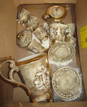 Mid to late 20th Century Capo di Monte six place setting coffee service with gilt and relief work