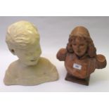 19th Century terracotta bust of Miss Dorothea Baird as Trilby, with restoration, 30cm high, together