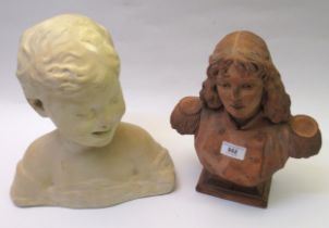 19th Century terracotta bust of Miss Dorothea Baird as Trilby, with restoration, 30cm high, together