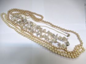 Pearl necklace with 14ct white gold clasp together with another with 9ct seed pearl set clasp and