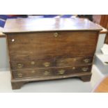 George III Oak mule chest with hinged cover, fitted with a candlebox above four short drawers,