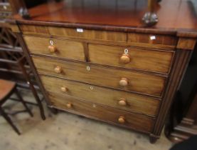 19th Century mahogany and inlaid chest of two short over three long graduated drawers, with a hidden