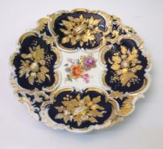 Late 19th / early 20th Century Meissen blue, gilt and relief decorated plate with floral painted