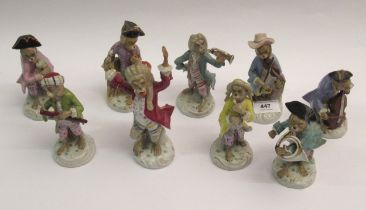 Late 19th / early 20th Century Continental porcelain nine piece monkey band