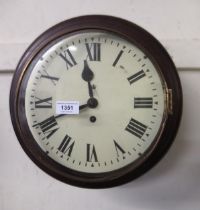 20th Century circular mahogany wall clock, the painted dial with Roman numerals, and inscribed E.