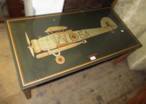 20th Century rectangular coffee table, the top raised and printed with a Fairey Swordfish