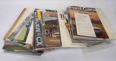 Large quantity of 1970's car showroom brochures including Cadillac, Ford and Mercedes