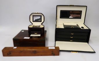 Black leather jewellery casket, 19th Century rosewood brass mounted box , a mahogany instrument