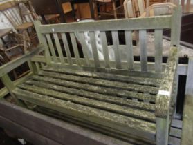 Small teak slatted garden two seat bench (weathered), 123cm wide x 57cm deep
