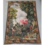 20th Century woolwork wall hanging of a girl on a swing, 1.5m x 98cm