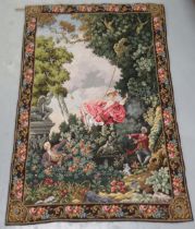 20th Century woolwork wall hanging of a girl on a swing, 1.5m x 98cm