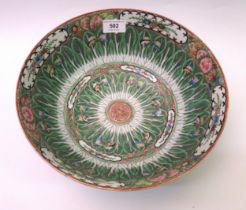 20th Century Chinese famille verte bowl, painted with butterflies and flowers, 28cm diameter Minor