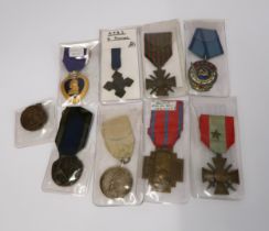 Two World War I French Croix de Guerre medals, World War I Belgian medal and six other various