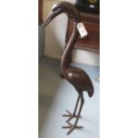 Patinated bronze standing figure of a heron, 92cm high