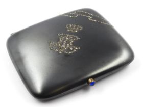 Gun metal and rose cut diamond set cigarette case (Romanian Royal family provenance), the hinged