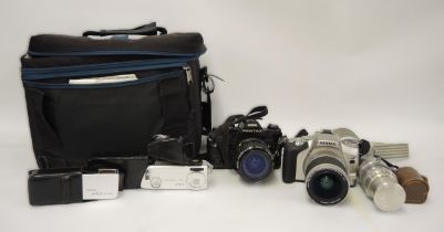 Camera bag containing Pentax Super A and Pentax *ish 35mm cameras with a Minolta 16MG 16mm camera