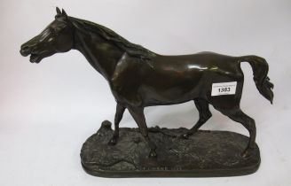 Patinated bronze figure of a horse on a naturalistic cast base, inscribed P.J. Mene, 1856, 29cm high